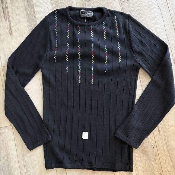 NWT Vintage 70s Manskin by Forum Sportswear Rainbow Stitched Fitted Knit Size L - Picture 1 of 5